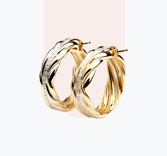 Gold Stud Earrings with Diamonds